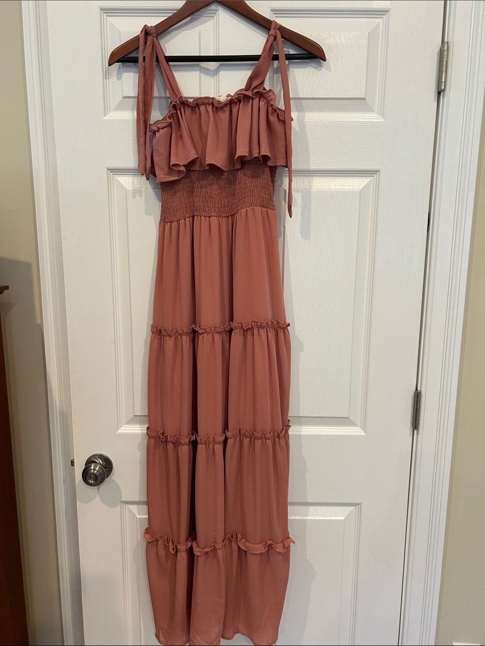Altar'd State Dusty Rose Tiered Maxi with Tie Straps